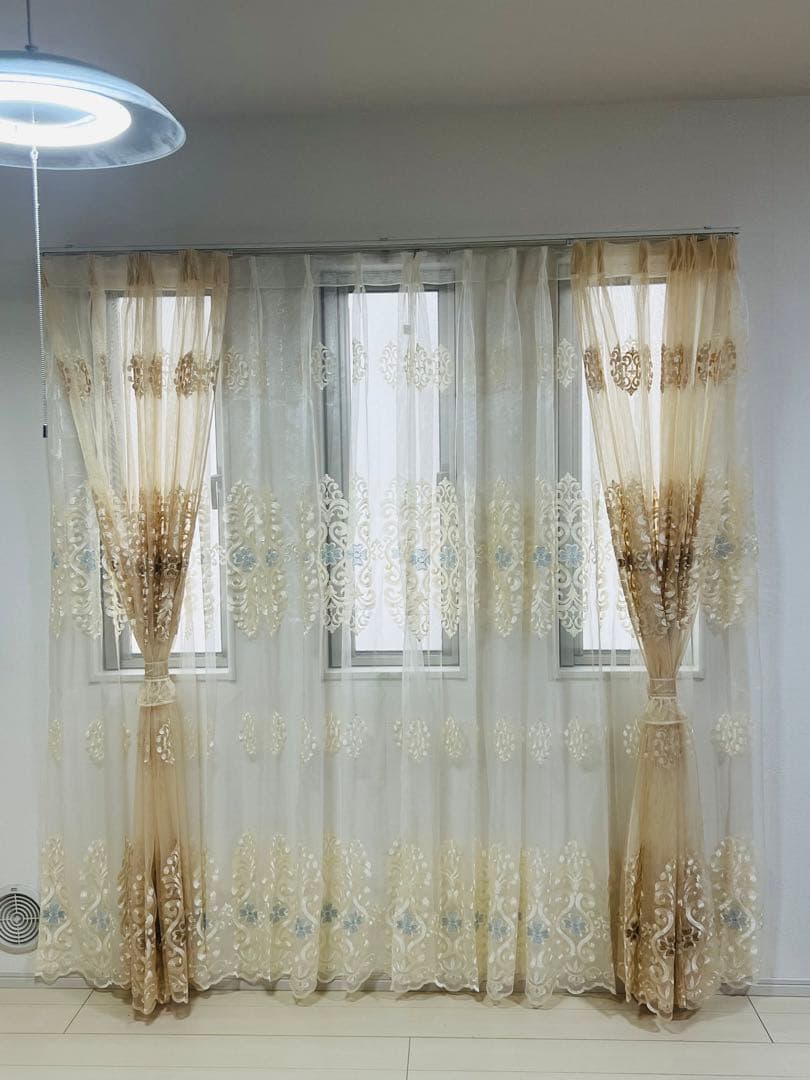 刺繍レースカーテン クローバー ラッキー 刺繍柄 おしゃれ