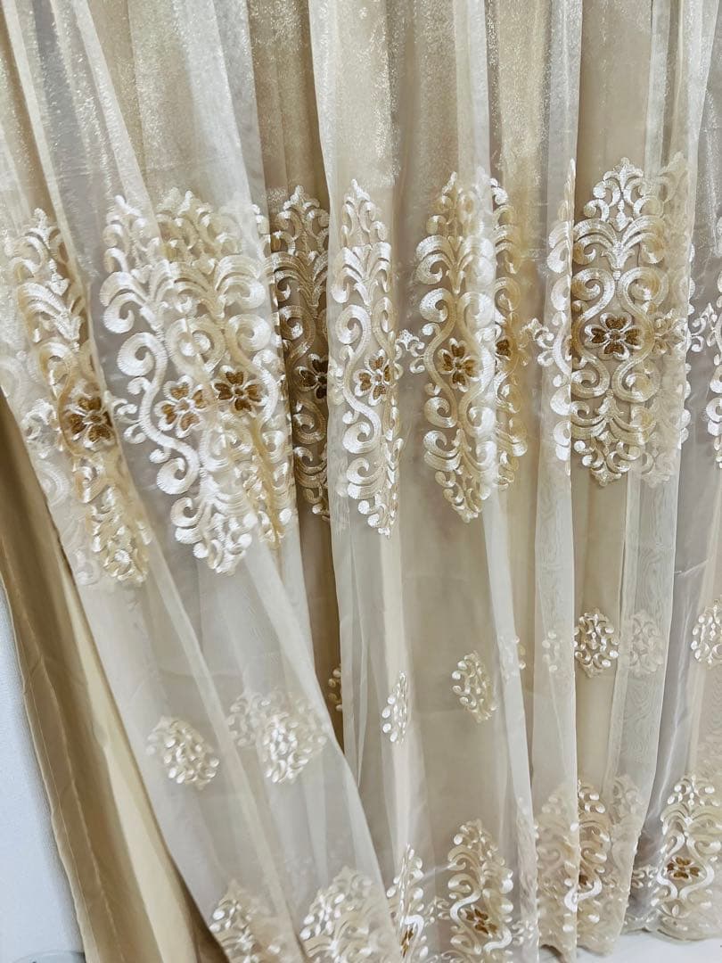 刺繍レースカーテン クローバー ラッキー 刺繍柄 おしゃれ