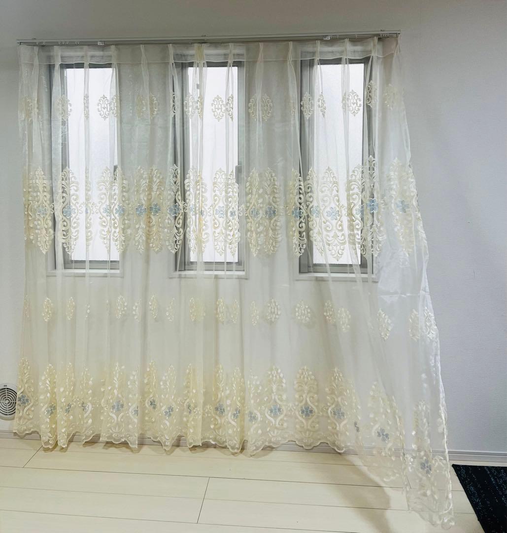 刺繍レースカーテン クローバー ラッキー 刺繍柄 おしゃれ