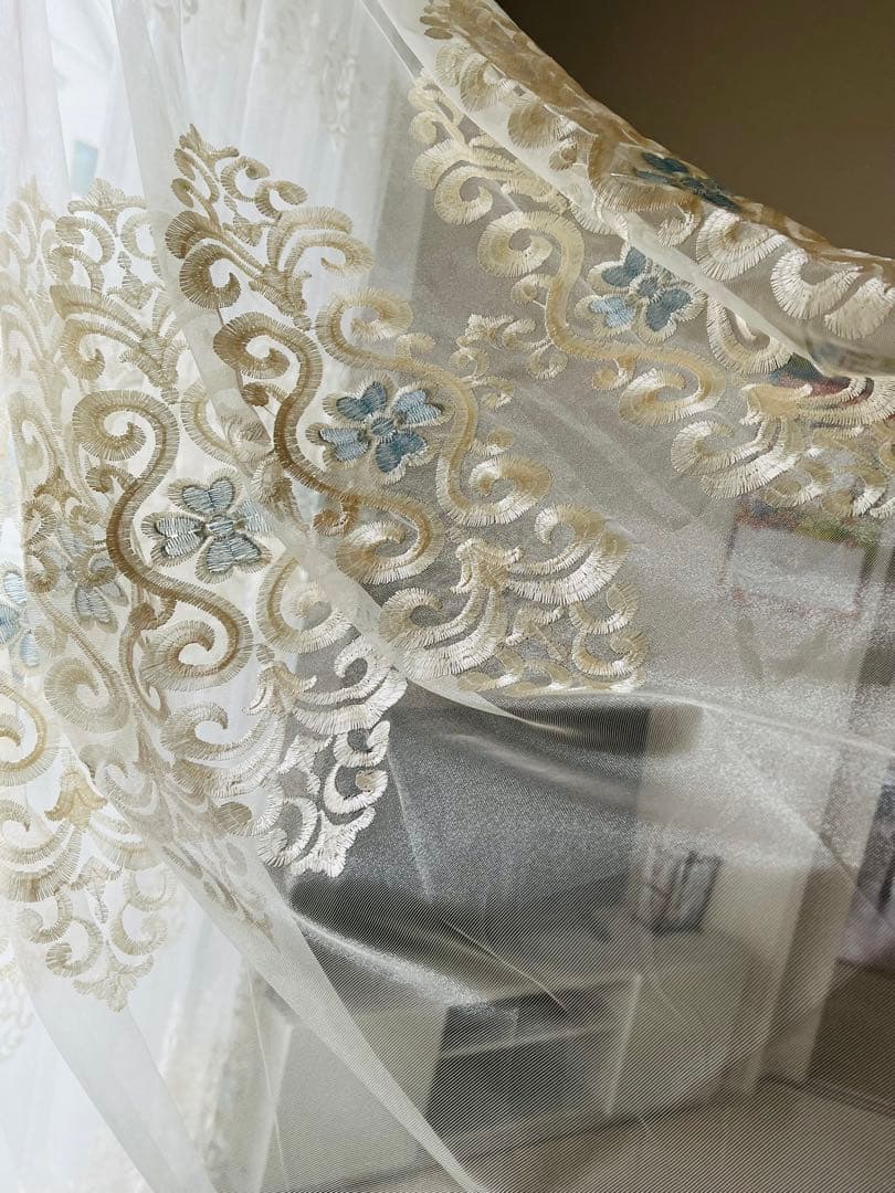 刺繍レースカーテン クローバー ラッキー 刺繍柄 おしゃれ