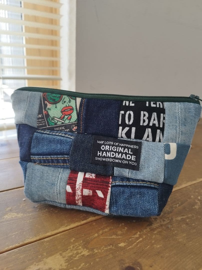 No.1272ハンドメイド★ブランケット＆ポーチ★デニムリメイク★パッチワーク