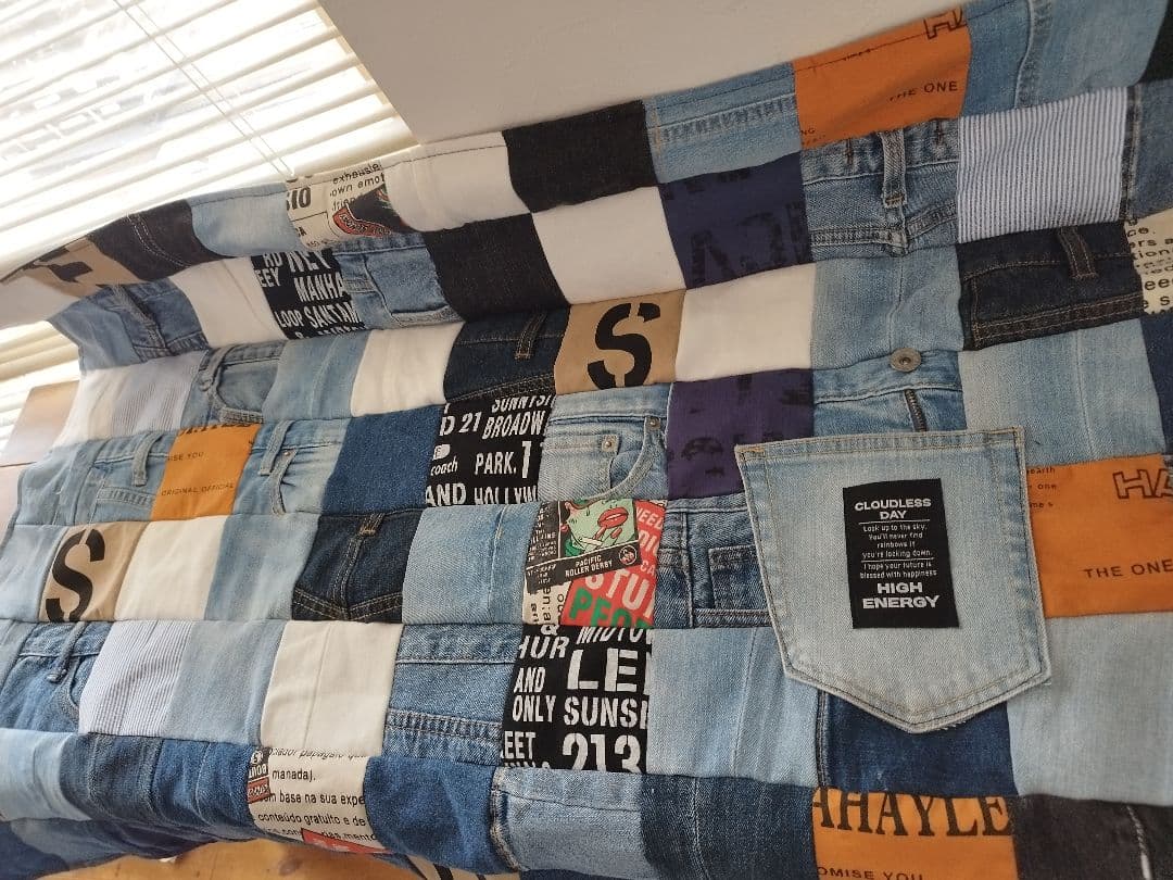 No.1272ハンドメイド★ブランケット＆ポーチ★デニムリメイク★パッチワーク