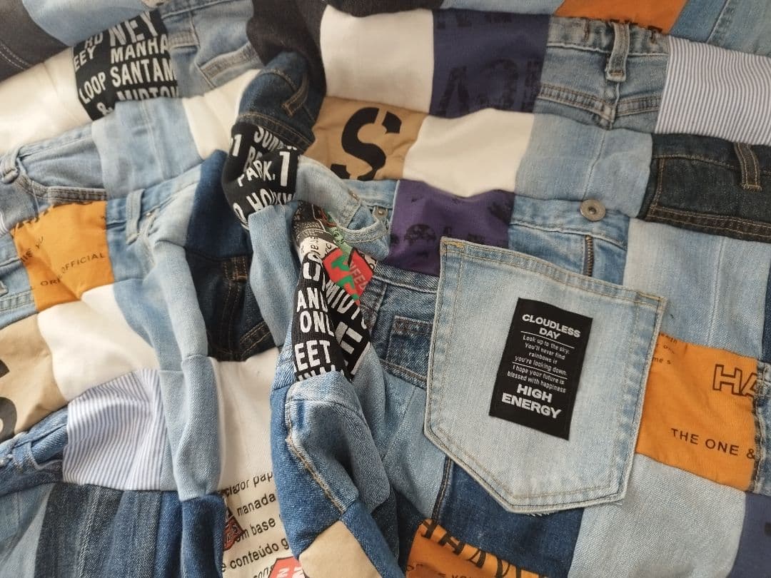 No.1272ハンドメイド★ブランケット＆ポーチ★デニムリメイク★パッチワーク