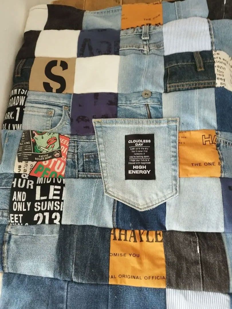 No.1272ハンドメイド★ブランケット＆ポーチ★デニムリメイク★パッチワーク