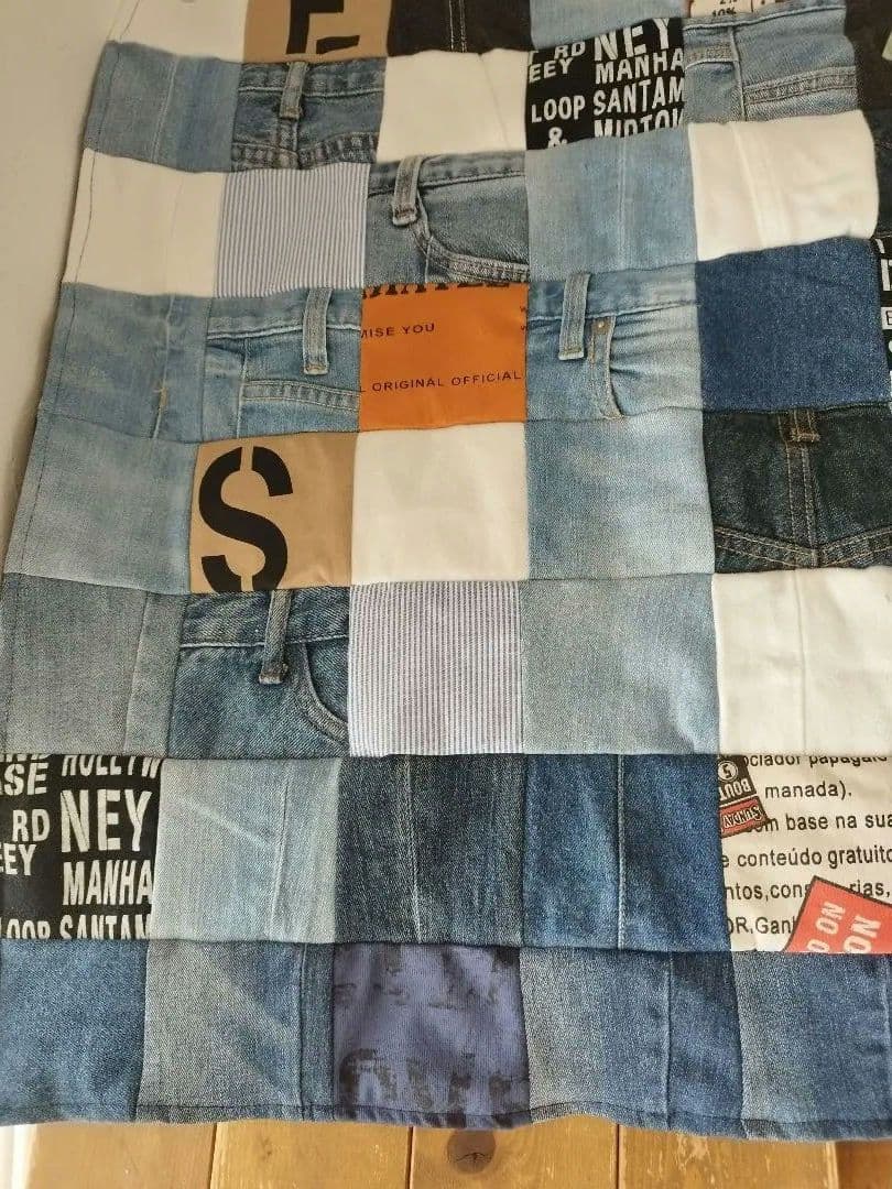 No.1272ハンドメイド★ブランケット＆ポーチ★デニムリメイク★パッチワーク