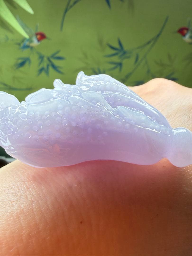 デカイ❣️天然本翡翠　リアル⭐️手彫ラベンダー【発財】白菜ネックレス　鑑定書付き