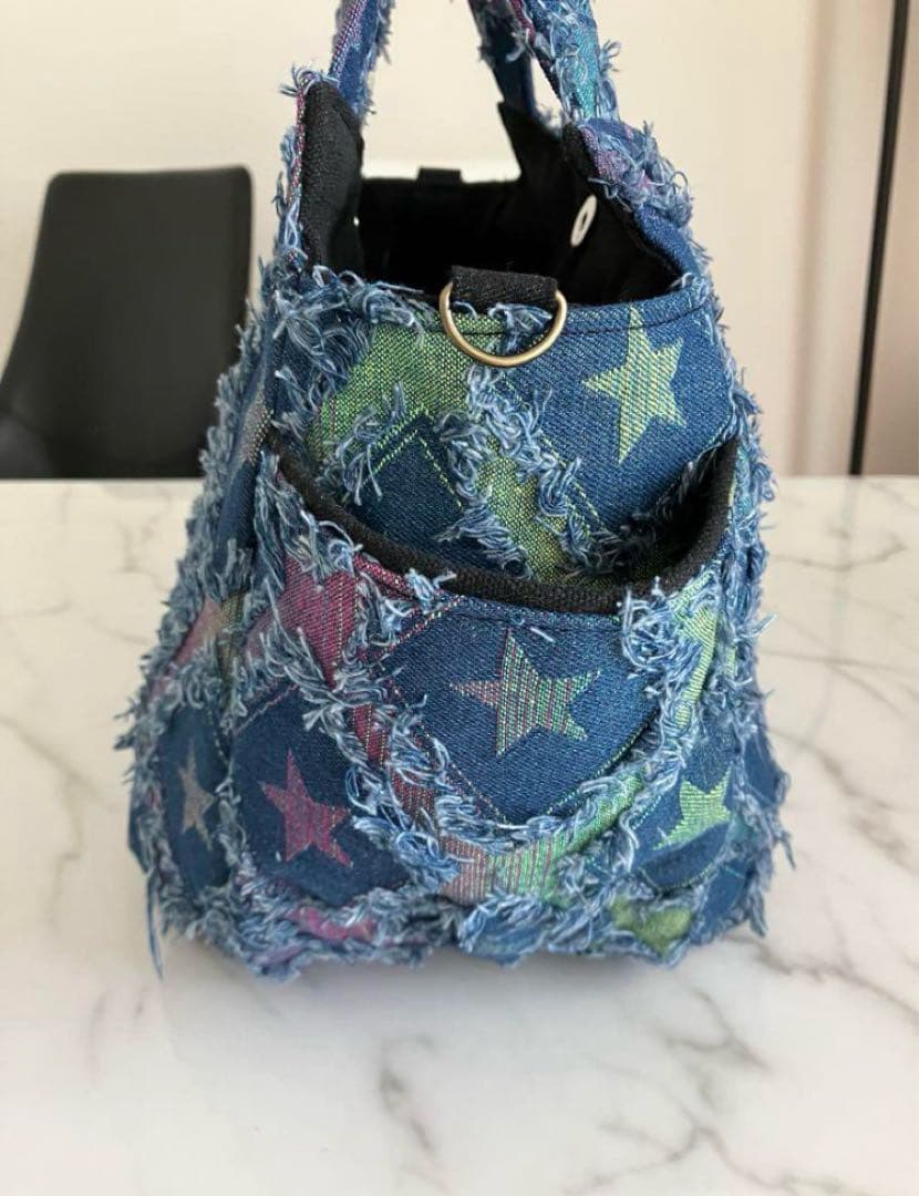 881 大きめデニムリメイクバック　ハンドメイド