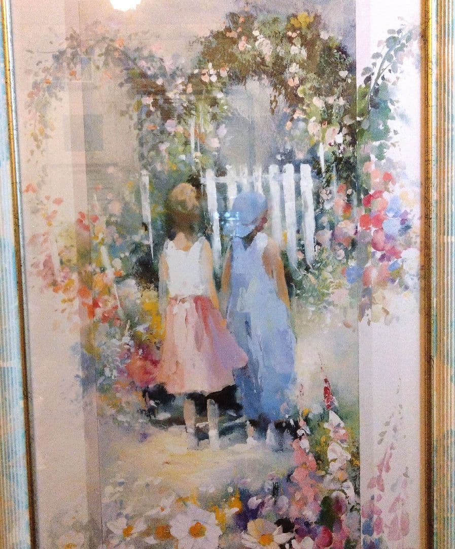 額絵　少女たちと花園　ファンタジー