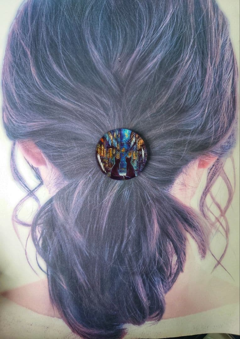 レジン　猫　ヘアゴム　ブローチ　ポニーフック　No.564