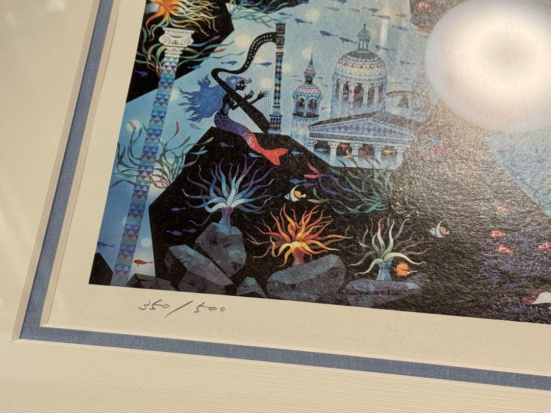 真作 藤城清治 光る海 限定500部 版画 サイン入り