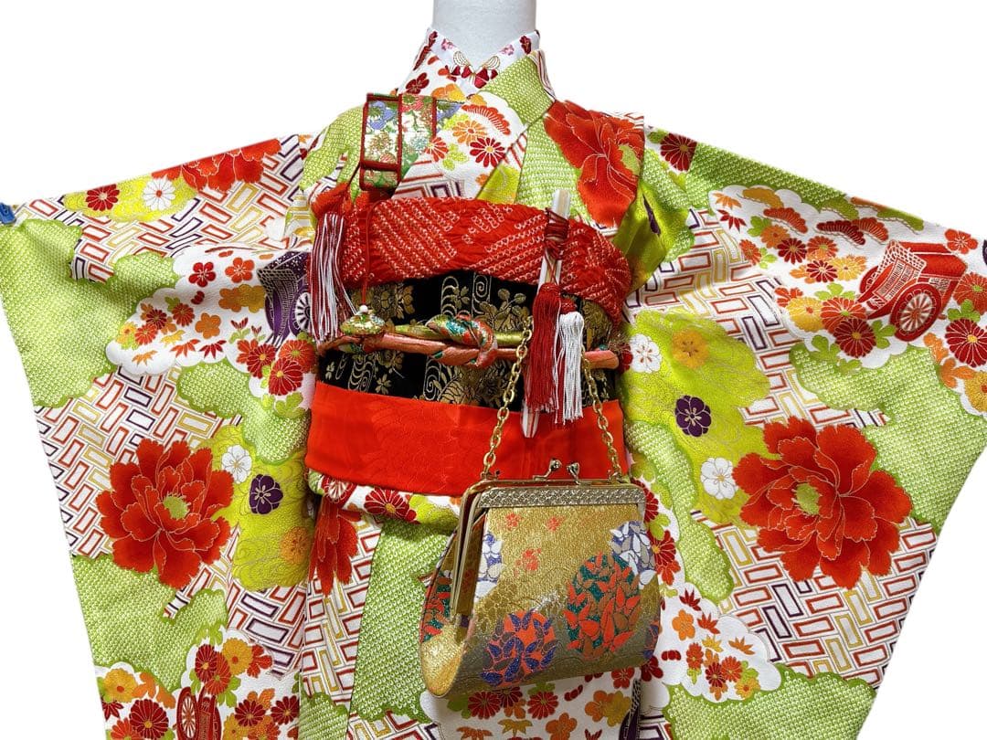 小さめ7歳セット♡七五三　5歳から7歳　女の子　セット　一式　黄緑系