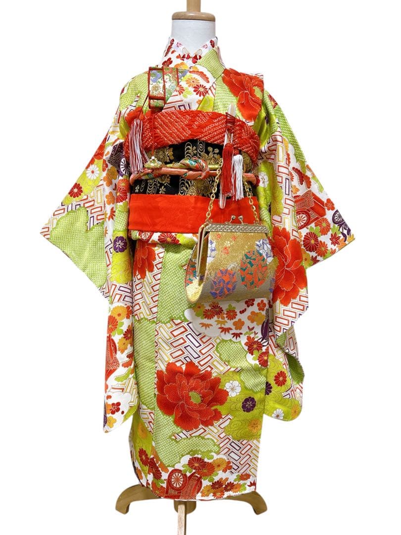 小さめ7歳セット♡七五三　5歳から7歳　女の子　セット　一式　黄緑系