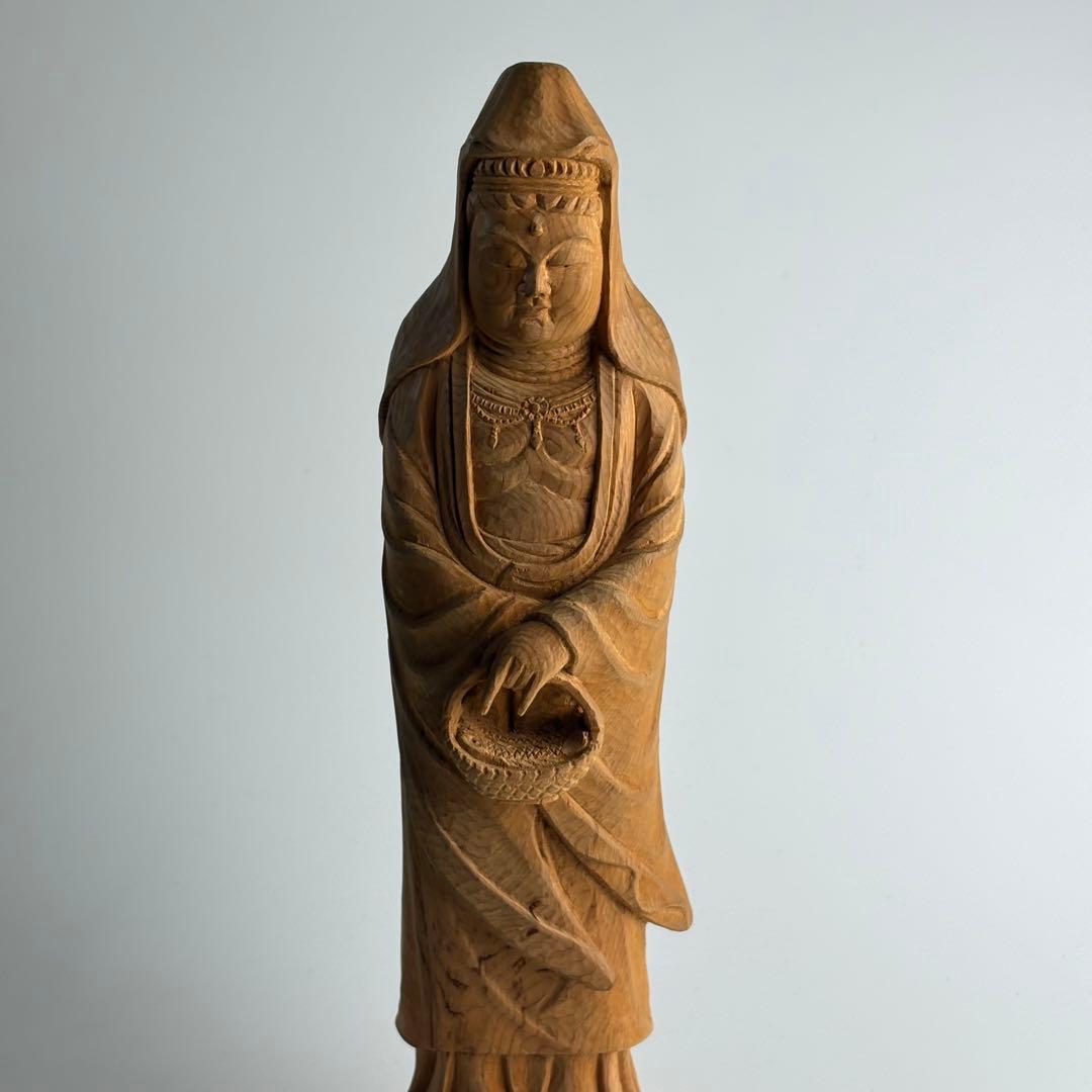 都竹峰仙 木彫 魚藍観音立像 共箱 飛騨高山 仏像 仏教美術