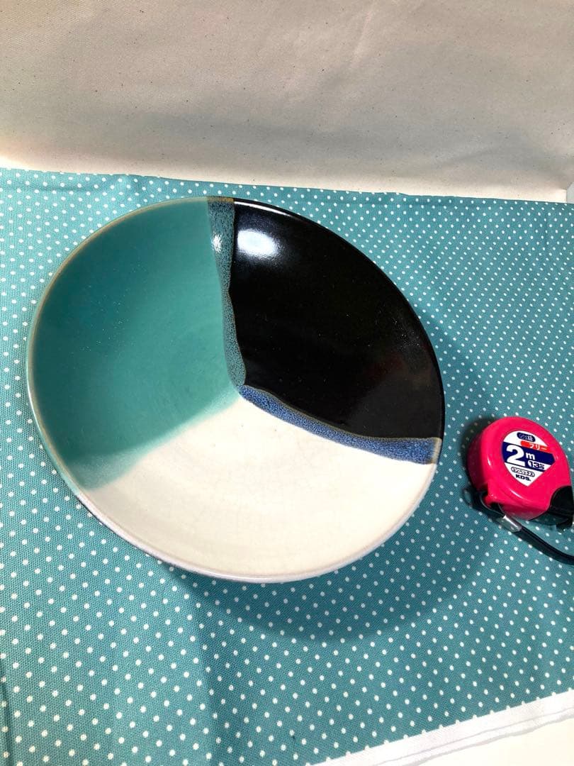 因州　中井窯　三色染め分け皿　鳥取