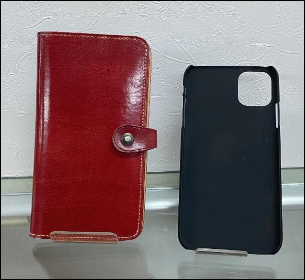 ゴダン ハンドメイド iPhone11対応 手帳型ケース スライド式ヌメ革Red