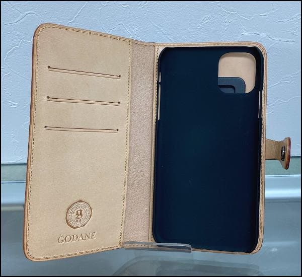 ゴダン ハンドメイド iPhone11対応 手帳型ケース スライド式ヌメ革Red