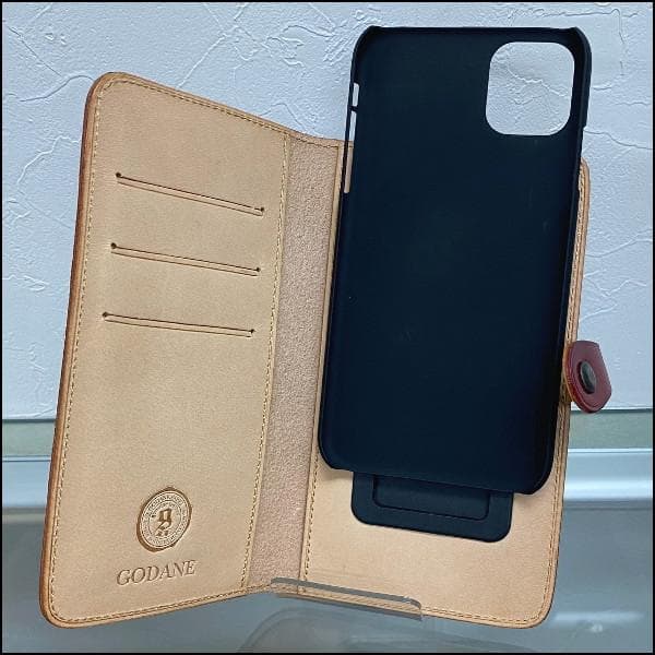 ゴダン ハンドメイド iPhone11対応 手帳型ケース スライド式ヌメ革Red
