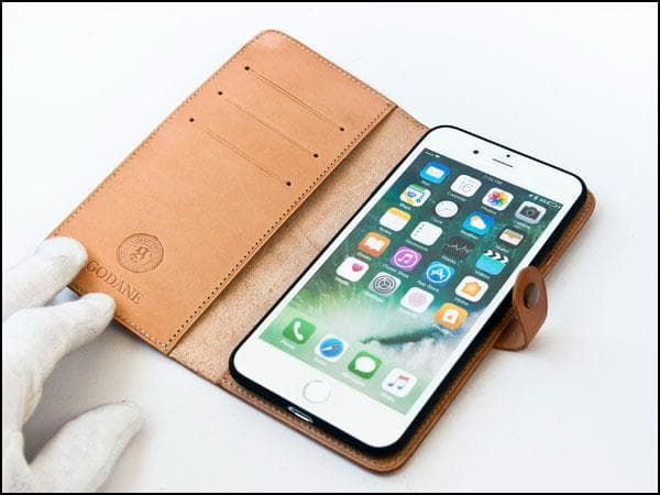 ゴダン ハンドメイド iPhone11対応 手帳型ケース スライド式ヌメ革Red