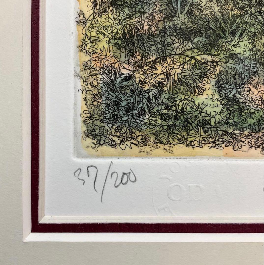 絵画・額縁・版画・織田義郎・銅版画+手彩色・ノイシュバンシュタインⅩⅩⅠ・美術品