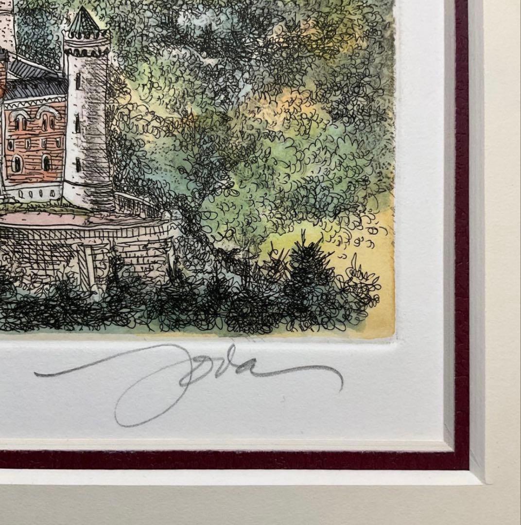 絵画・額縁・版画・織田義郎・銅版画+手彩色・ノイシュバンシュタインⅩⅩⅠ・美術品