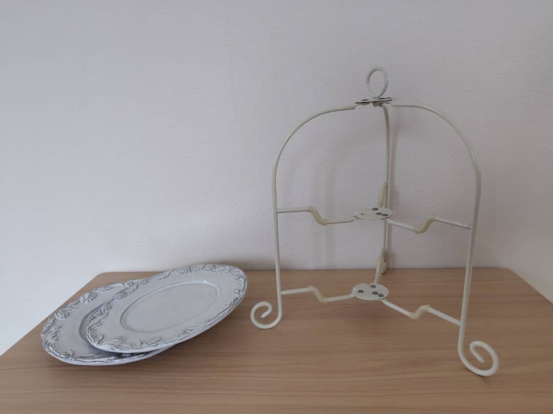 Virginia Casa　ケーキスタンド　2段式　白　花模様　プレート2枚