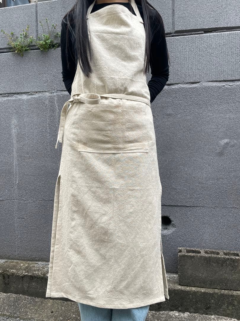 リネン100%ロングエプロン深スリット