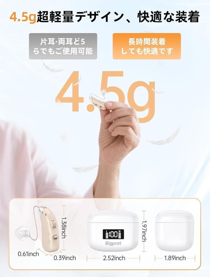 楽ちんヒアリング 充電式集音器 軽量設計で快適な着用感 目立たない 補聴器