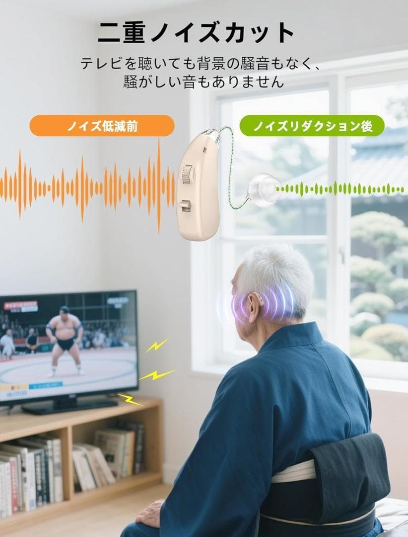 楽ちんヒアリング 充電式集音器 軽量設計で快適な着用感 目立たない 補聴器