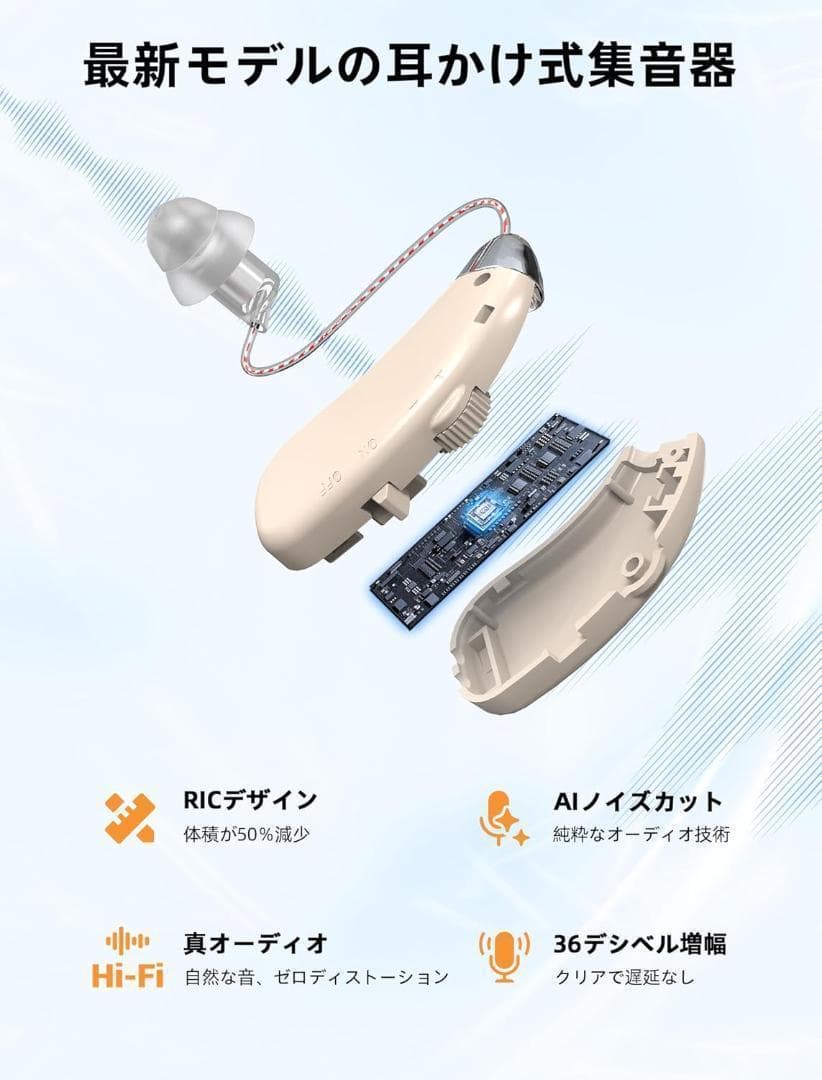 楽ちんヒアリング 充電式集音器 軽量設計で快適な着用感 目立たない 補聴器