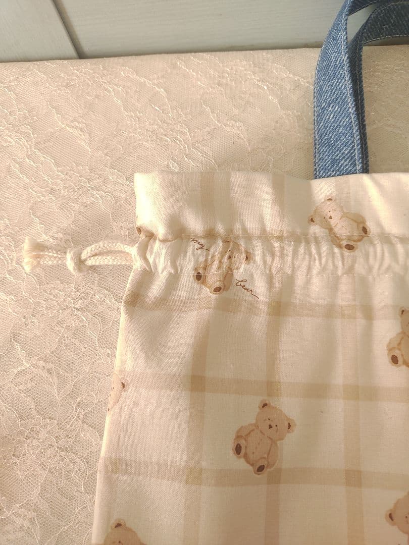 【み。】くすみくまさん 入園入学3点セットベージュ+追加上履き入れピンク