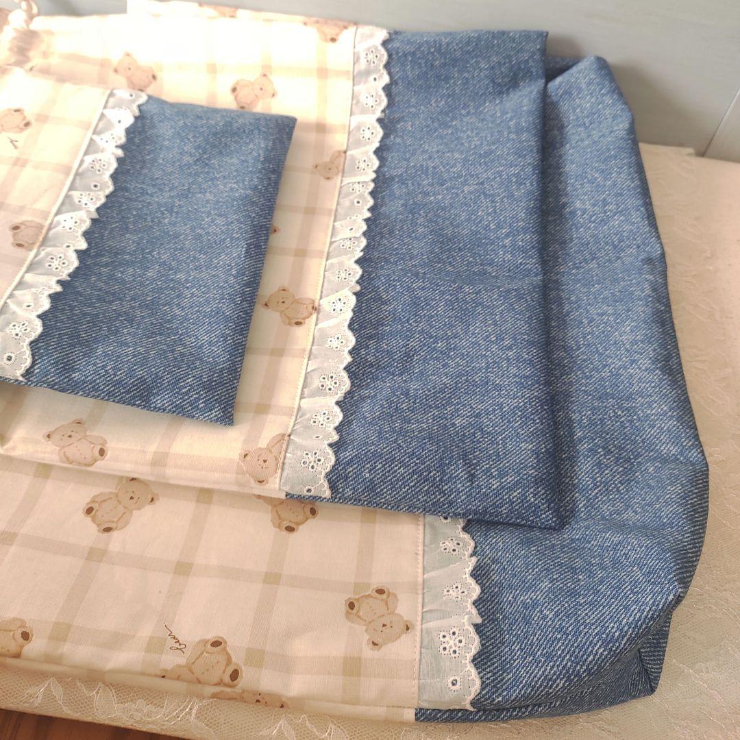 【み。】くすみくまさん 入園入学3点セットベージュ+追加上履き入れピンク