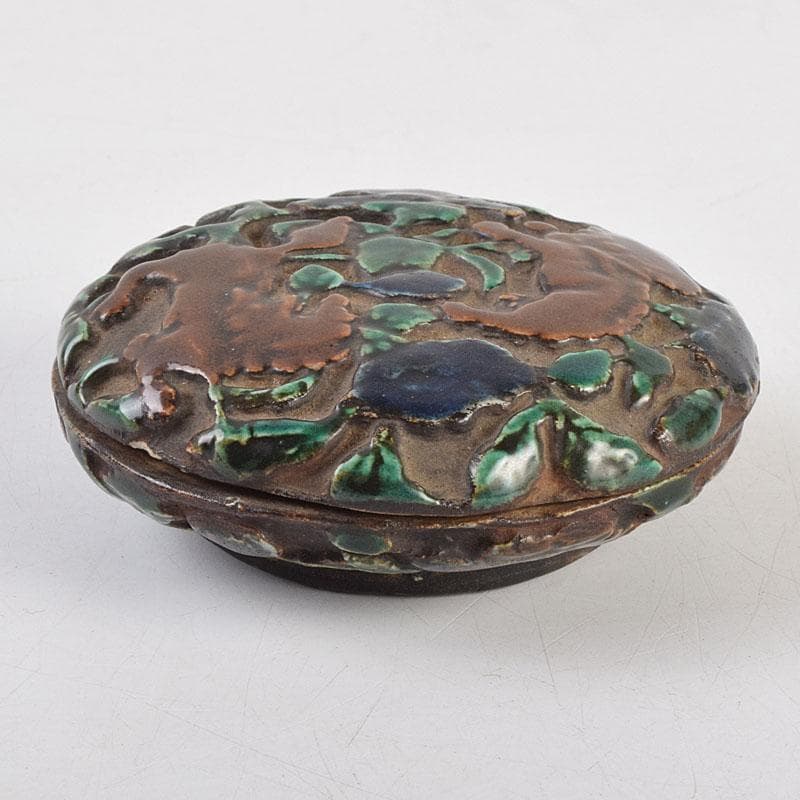 茶道具　交趾焼　獅子文　蓋裏仏像刻　懐中仏　香合　蓋物　C　R9390