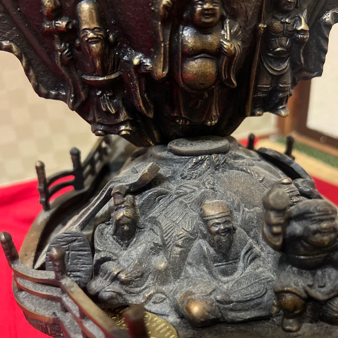 骨董品　旧家蔵出　宝船　七福神　古銅製5.4kg
