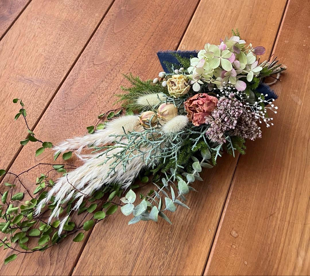 ナチュラルスワッグ　薔薇　ワイヤープランツ　ドライフラワー　スワッグ