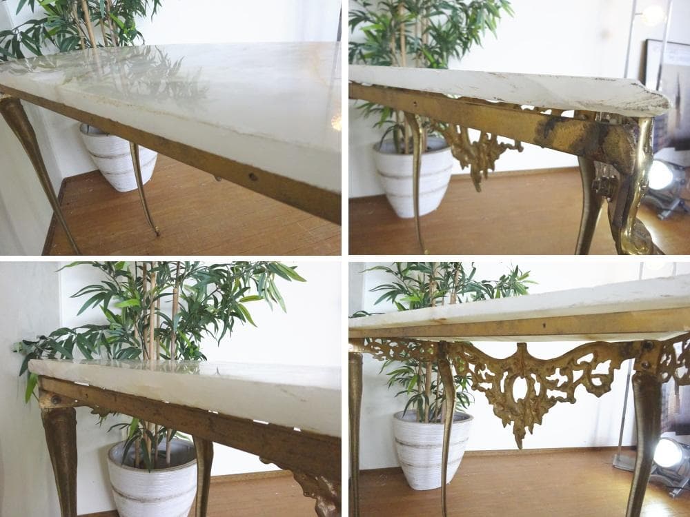 イタリア　バロック/ロココ様式　大理石天板　真鍮　猫脚　コンソールテーブル