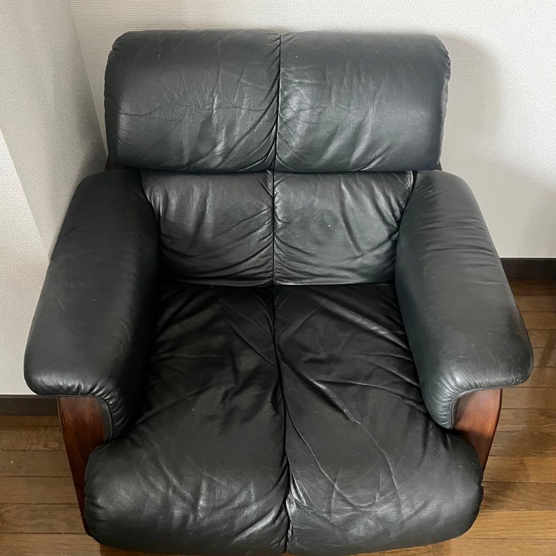 富士ファニチア FUJI FURNITUR 本革 一人掛け 肘掛けソファ日本製