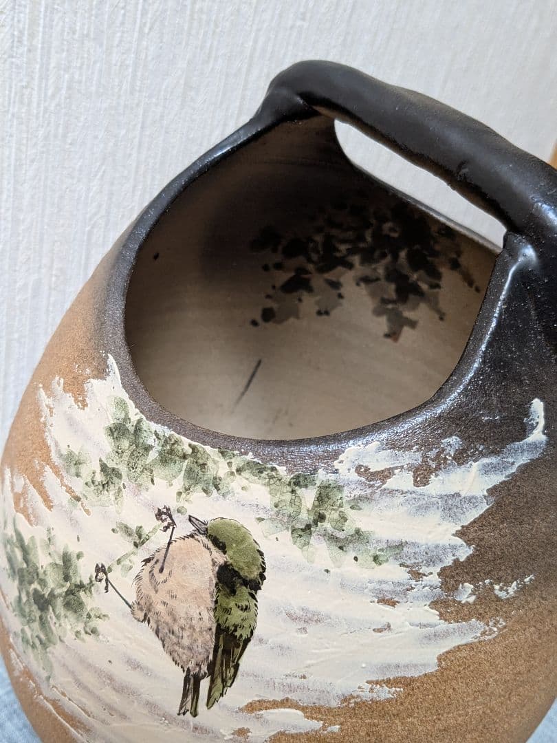 九谷焼 中村陶志人（なかむらとしと）作 鳥の図 花器 花瓶 木札付 保存箱付