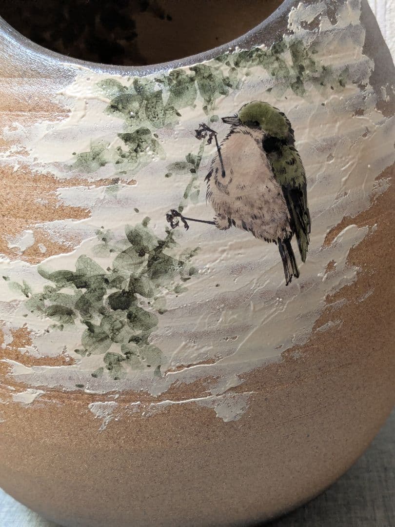 九谷焼 中村陶志人（なかむらとしと）作 鳥の図 花器 花瓶 木札付 保存箱付