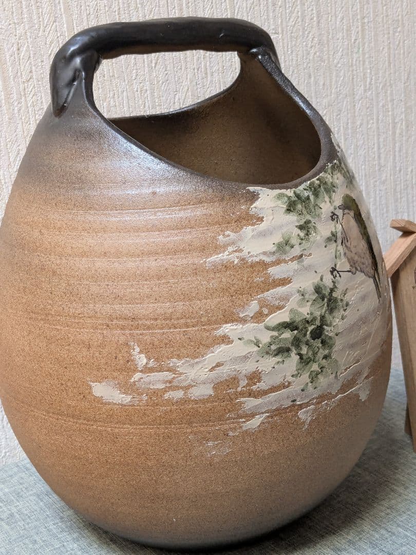 九谷焼 中村陶志人（なかむらとしと）作 鳥の図 花器 花瓶 木札付 保存箱付