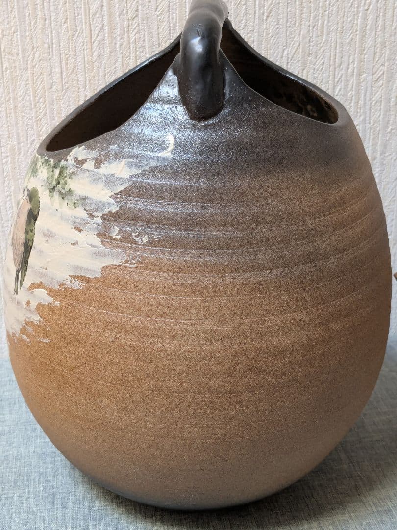 九谷焼 中村陶志人（なかむらとしと）作 鳥の図 花器 花瓶 木札付 保存箱付