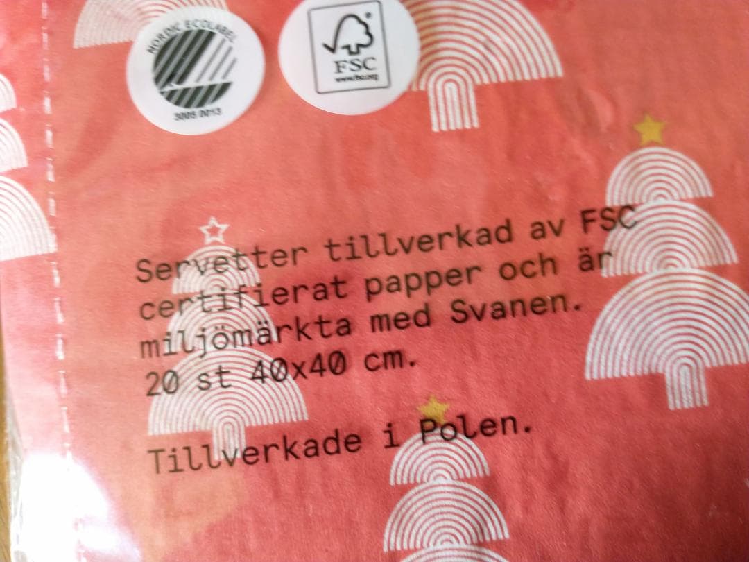 スウェーデン ペーパーナプキン クリスマス 赤