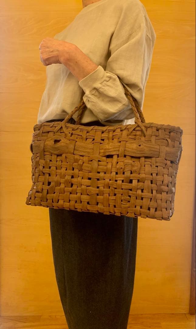 国産山葡萄乱れ編みカゴバッグ（大）