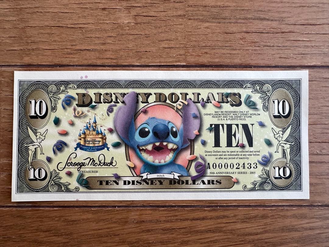 ディズニーダラー　カリフォルニア50周年記念紙幣4枚セット