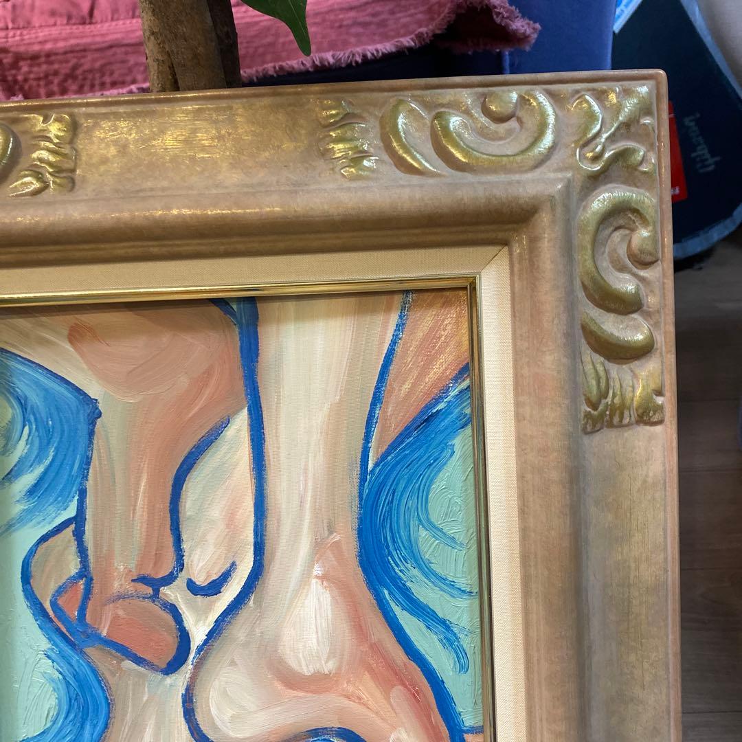 足の油彩画 金色フレーム付き