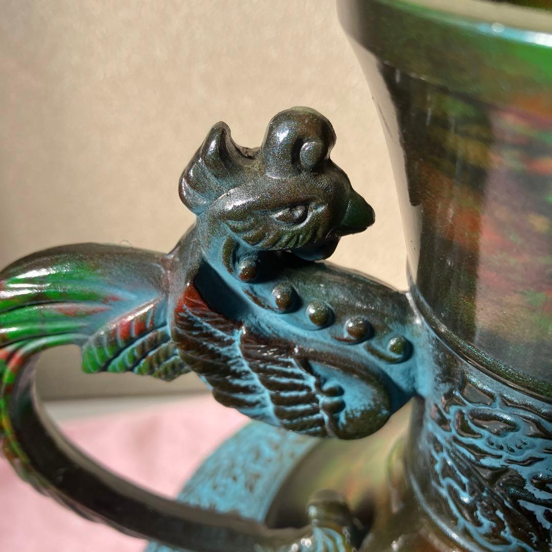 【美品】　花瓶　伝統美術工芸品　花瓶晴峰型 寿孔雀、“ 瑞峰印 ”