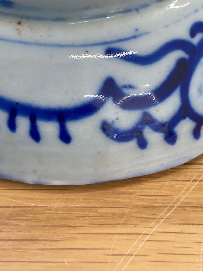 値下！藍古染付 古伊万里 松竹梅 タコ唐草紋　6枚セット　13.5cm なます皿