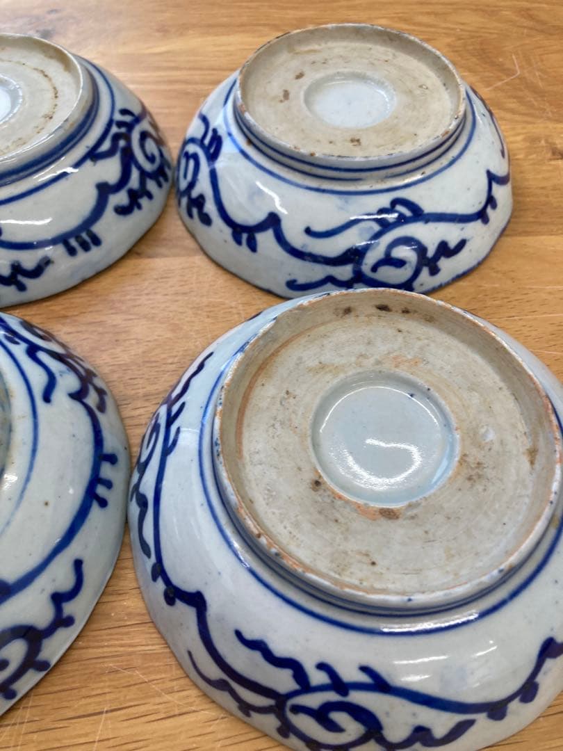 値下！藍古染付 古伊万里 松竹梅 タコ唐草紋　6枚セット　13.5cm なます皿
