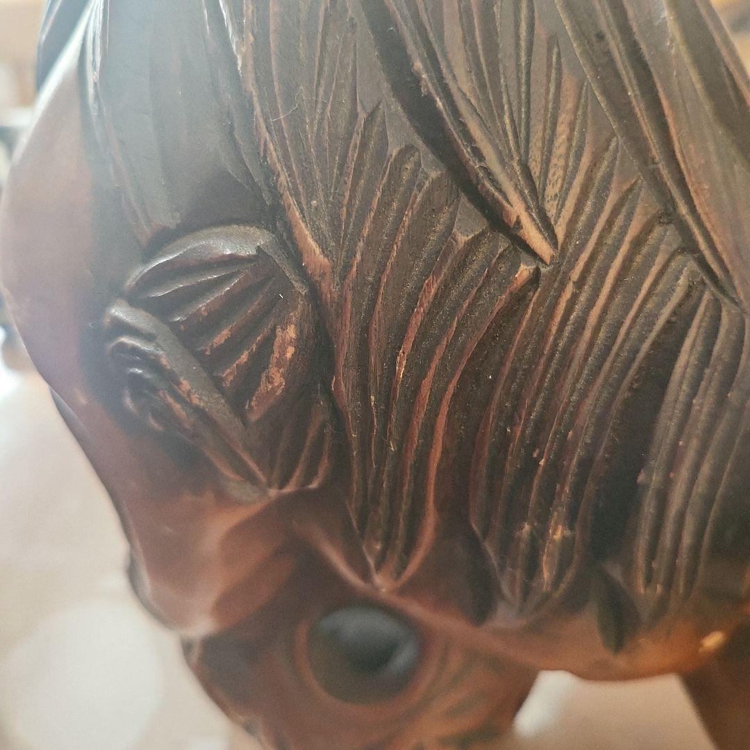 木製獅子彫刻 竹模様 シーサー 2体