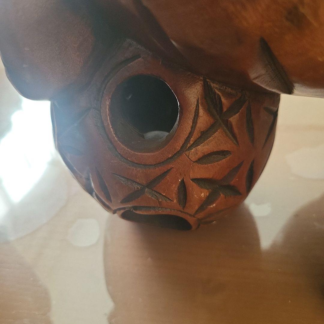 木製獅子彫刻 竹模様 シーサー 2体