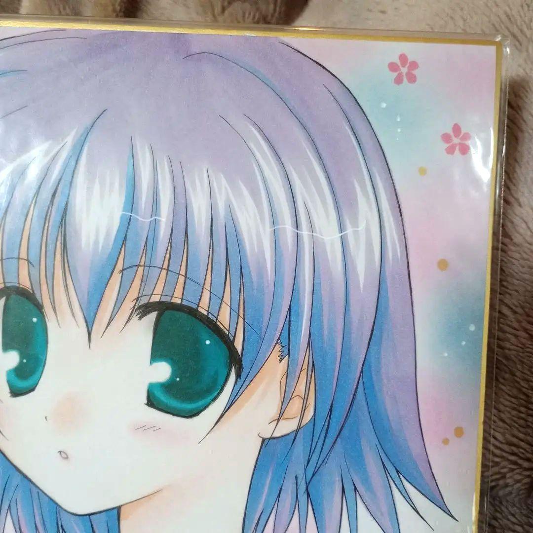 Emu 直筆　イラスト 高校生　美少女 水色髪　直筆サイン入り　イラスト色紙